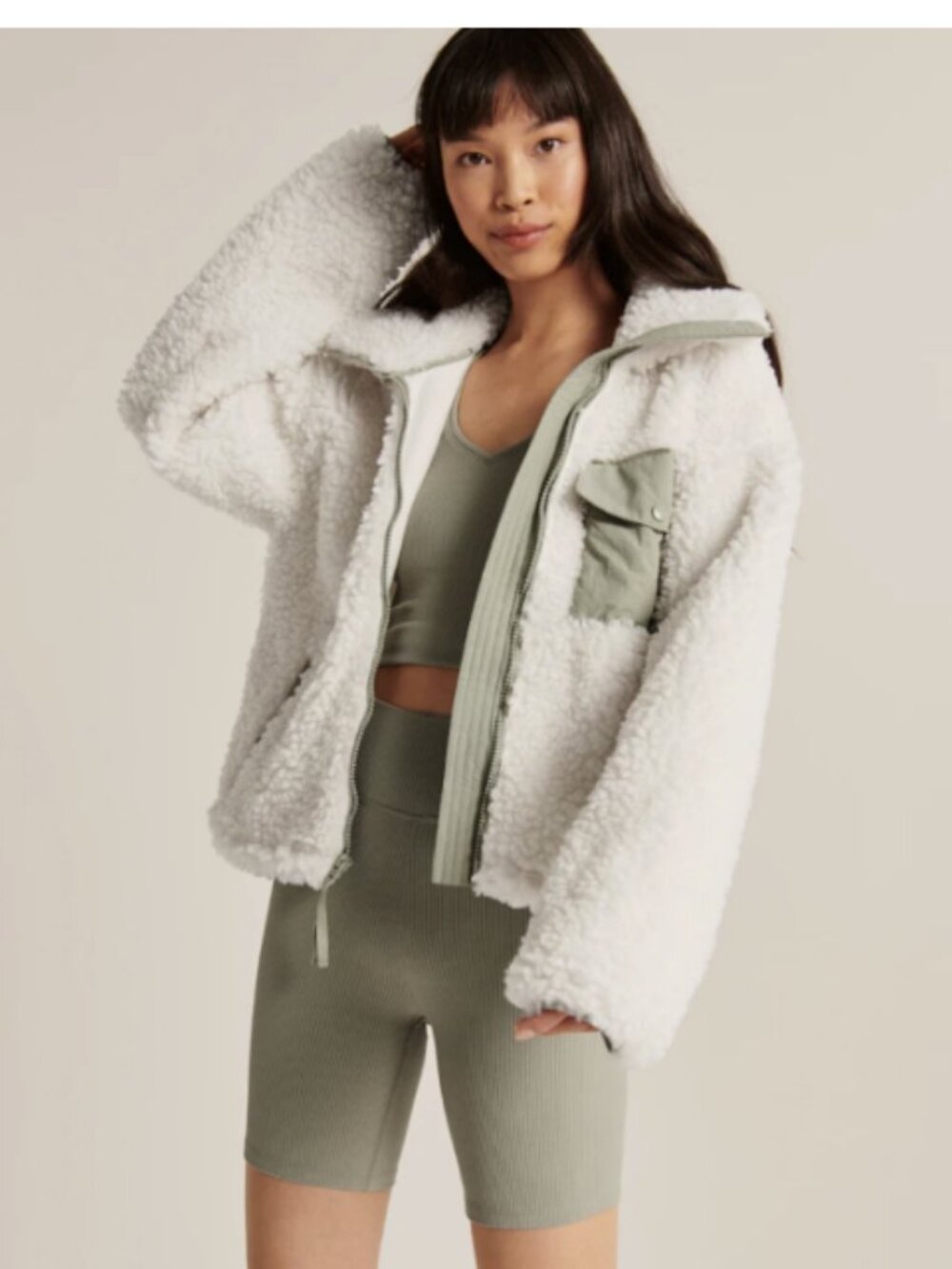 Abercrombie & Fitch White Sherpa Fleece Utility Jacket XS - Picture 1 of 12